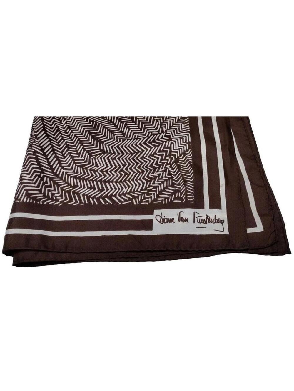 Vintage Diane Von Furstenberg Silk Scarf Brown Tribal Leaf 1970s New York Style